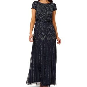 Elegant Navy Blue Embellished Maxi Dress